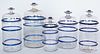 Five glass apothecary jars