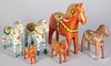 Six Scandinavian carved and painted dala horses