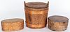 Two Scandinavian bentwood boxes and a bucket