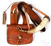 Contemporary leather hunting bag with powder horn