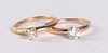 Two 14K gold diamond solitaire rings