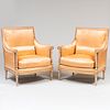 Fine Pair of Large Directoire Grey Painted and Parcel-Gilt BergÃ¨res