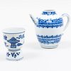 Chinese Blue and White Porcelain Ewer and a Cup