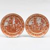 Pair of Chinese Export Iron Red Decorated Porcelain Plates