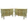 Pair of Louis XV Style Bronze Mounted Hand Painted Bombe 3 Drawer Commodes. Mid 20th century