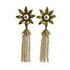 18k Gold Pearl Enamel Flower Tassel Night & Day Earrings