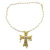 18k Gold Multi Gemstone Pearl Cross Pendant Necklace