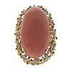 1970s 18k Gold Diamond Cabochon Coral Large Cocktail Ring