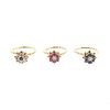 Retro 14k Gold Diamond Ruby Sapphire Flower Ring Lot 3