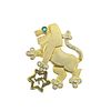 14k Gold Diamond Emerald Lion of Judah Brooch Pendant