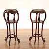 Nice pair Chinese marble inset hardwood stands