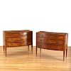 Pair Italian walnut parquetry bow front commodes
