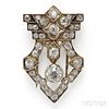 Art Deco 14kt White Gold and Diamond Clip Brooch