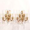 Pair French style bronze, crystal 5-light sconces