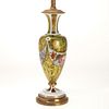 Bohemian gilt, enameled emerald glass vase lamp