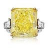 20 carat Radiant Cut Diamond Fancy Intense Yellow GIA  Bullets on the side Ring 