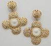 Chanel mabe pearl gold tone cross ear clips,