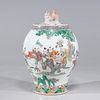 Chinese Famille Verte Enameled Porcelain Covered Vessel