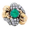 Retro Diamonds & Emerald 18k Gold Ring