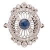 Art Deco Platinum Ring with Sapphire and Diamonds