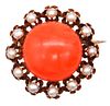 Victorian Etruscan Pendant Brooch In 18Kt  Gold With Coral & Pearls
