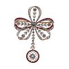 Art Deco 18k Gold & Platinum Diamonds & Rubies Pendant /  Brooch