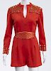 Marie Levell brass studded red wool romper