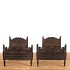 Pair Italian Baroque carved oak beds