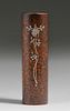 Heintz Sterling on Bronze #3668 Floral Overlay Cylinder Vase c1915