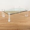 Signed Karl Springer glass, Lucite coffee table