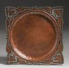 Arts & Crafts Hammered Copper & Silver Overlay Tray c1910