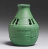 Owens Pottery #32 Matte Green Cutout Vase c1910