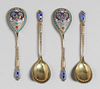Gustav Klingert Russian Imperial Silver & Enamel Set of 4 Spoons 1887