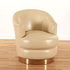 Karl Springer leather and brass swivel tub chair