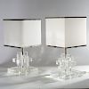 Pr Karl Springer acrylic and silver plate lamps