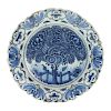 Delft blue and white pottery charger, signed