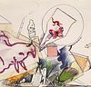 Jean Tinguely o.T. Um 1967. Mischtechnik und Collage mit Aquarell, Kugelschreiber, Graphit- und Farbstift sowie Klebeband auf Karton. Verso mit weiter