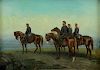 Signed 19th C. Russian Oil on Canvas. Cavalry in