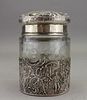 Glass Jar w/ Carved Sterling Silver Overlay