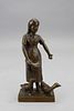 Signed Antique Bronze Dutch Girl w/ Geese