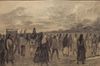 20th C. Charcoal Drawing, Religious Procession