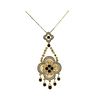 Italian 14K Gold Mother of Pearl Diamond Sapphire Pendant Necklace