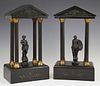 Pair of Black Marble and Spelter Temple Form Clock