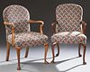 Near Pair of Carved Mahogany Queen Anne Armchairs,