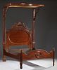 American Victorian Carved Walnut Half Tester Bed,