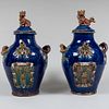 Pair of Vietnamese Glazed Earthenware Ewers and Covers