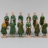 Set of Twelve Chinese Green Glazed Pottery Figures