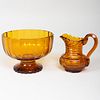 Continental Amber Glass Center Bowl and Pitcher