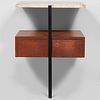 Knoll Travertine Top Metal and Teak Wall Mounted Table