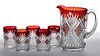 DIAMOND AND SUNBURST VARIANT - RUBY-STAINED SIX-PIECE WATER SET